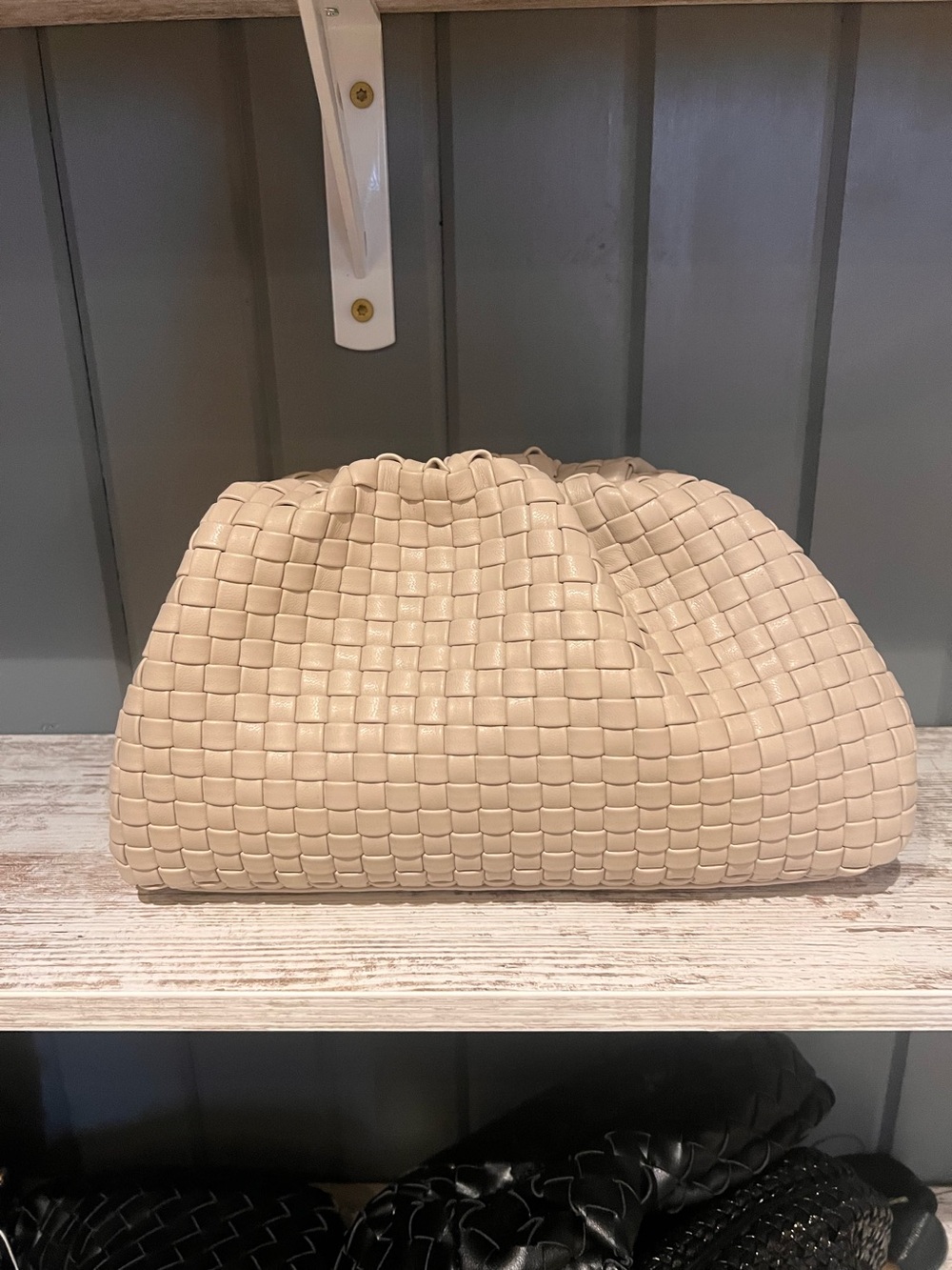 Woven Leather Clutch in Beige